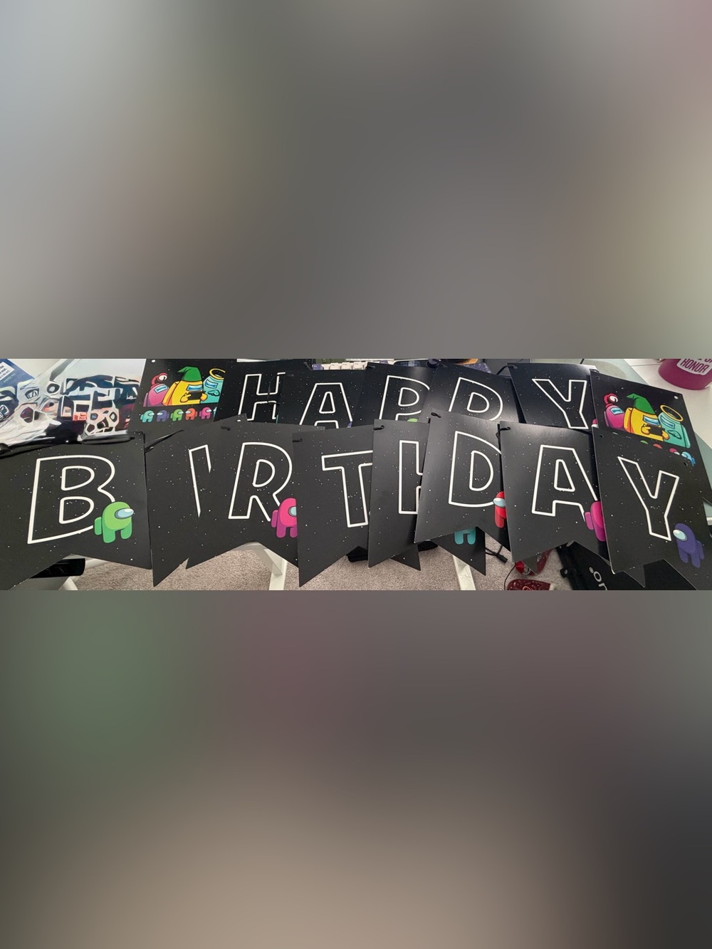 Black Among Us Birthday Banner with Colorful Crewmate Accents
